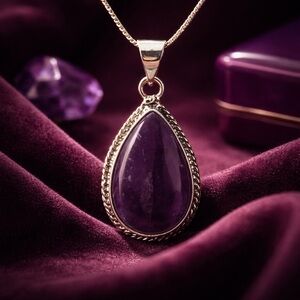 Natural Pear Shaped Amethyst Pendant Necklace